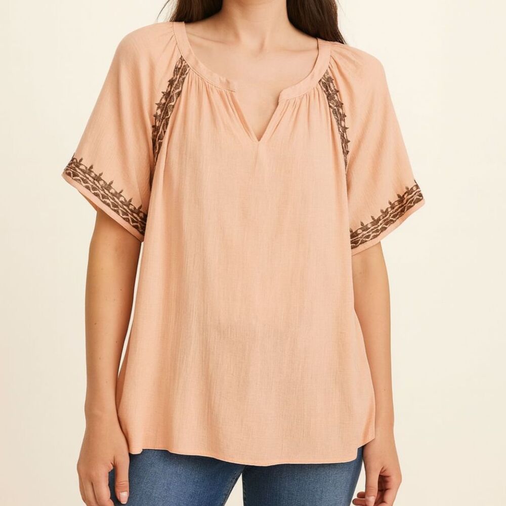 J. Jill Pink Embroidered Tunic Size Large